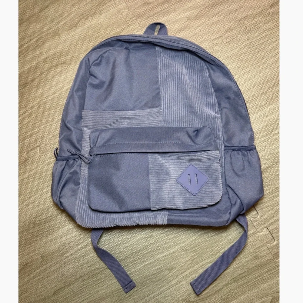 Art Class Patchwork Corduroy Canvas Backpack Blue School Bag Daypack